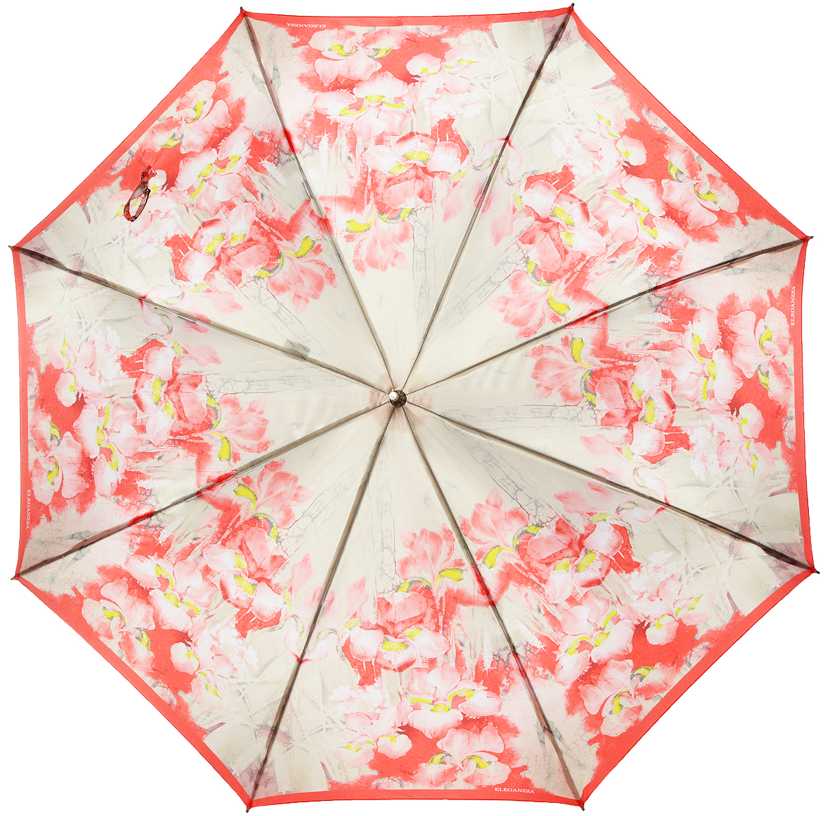 Зонт-трость женский Eleganzza, полуавтомат, цвет: красный, бежевый. T-06-0303
