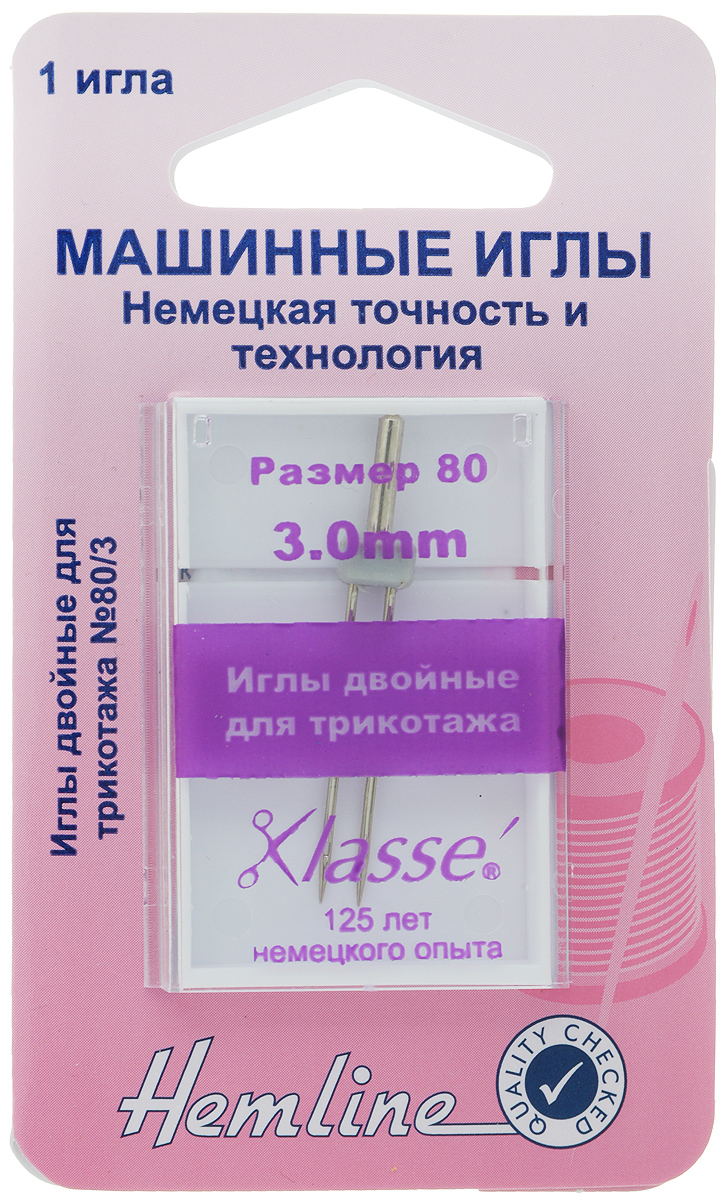 Игла для бытовых швейных машин Hemline, для трикотажа, двойная, №80, 3 мм111.30 Игла для бытовых швейных машин Hemline, для трикотажа, двойная, №80, 3 мм111.30Двойная игла Hemline, выполненная из высококачественной стали, подходит для декоративной отстрочки трикотажного и эластичного полотна с густым ворсом. Закругленный кончик иглы защищает ткань от прокалывания и повреждения волокон.Подходит для всех современных швейных машин: Bernina, Brother, Bernette,Elna, Husgsvarna, Janome, New Home, Pfaff, Simplicity, Singer, Toyota, Viking.В комплекте пластиковый футляр для переноски и хранения.Номер иглы: 80.Расстояние между иглами: 3 мм.