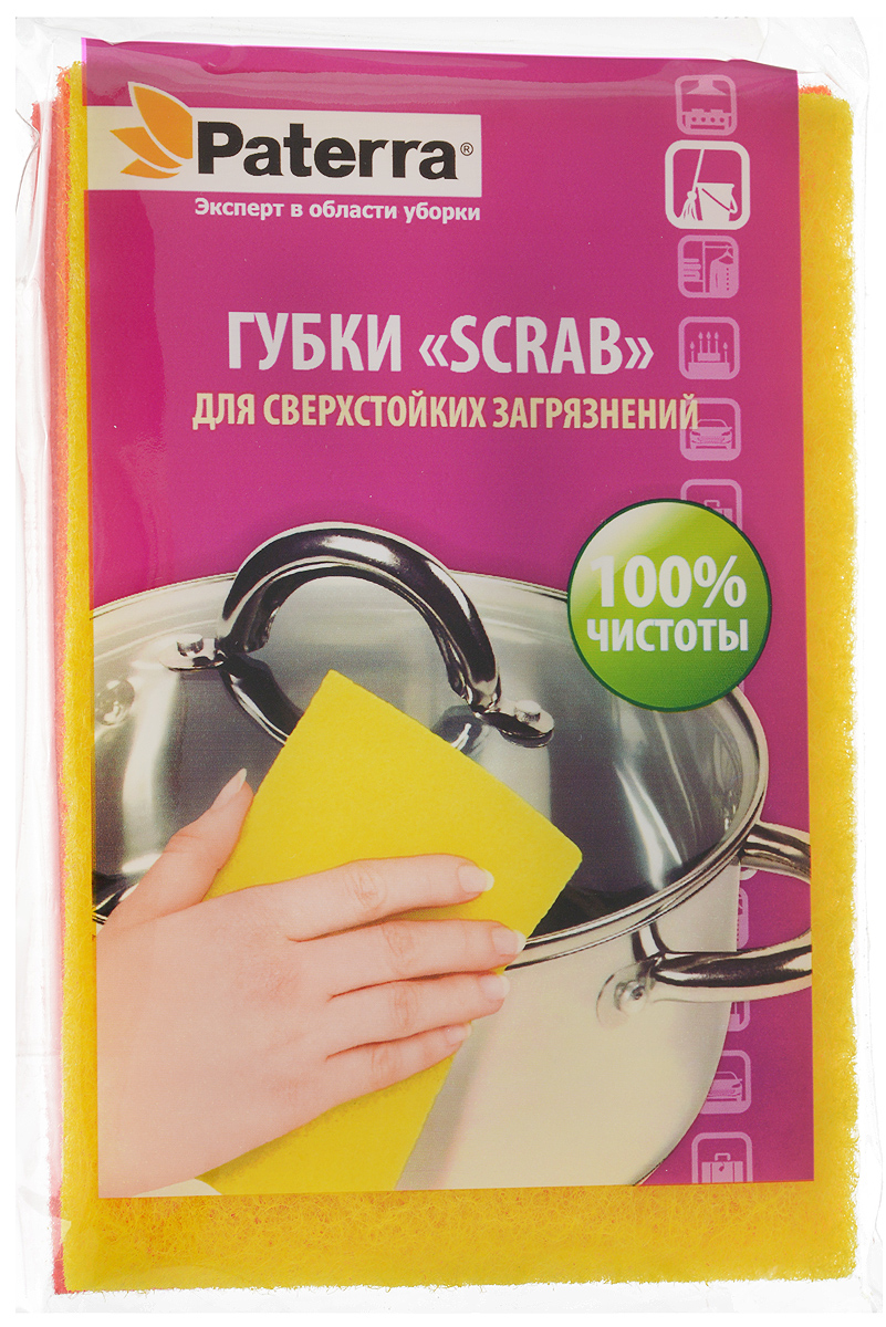 Губки кухонные Paterra Scrab, жесткие, 15 х 10 см, 3 шт406-044 Губки кухонные Paterra Scrab, жесткие, 15 х 10 см, 3 шт406-044Кухонные губки Paterra Scrab выполнены из сверхжестких волокон, которые идеальны для поверхностей, не требующих бережного режима, мытья (кастрюли, духовки, сковороды и так далее). Предназначены для мытья посуды и уборки помещений. Они имеют оптимальный для мытья посуды размер. Не деформируются и не крошатся при нагрузках. Губки очищают самые стойкие загрязнения, не оставляя царапин на деликатных поверхностях . Эргономичная форма обеспечивает удобный хват.