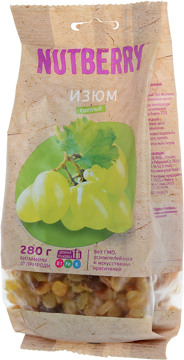 все цены на Nutberry изюм светлый, 280 г онлайн
