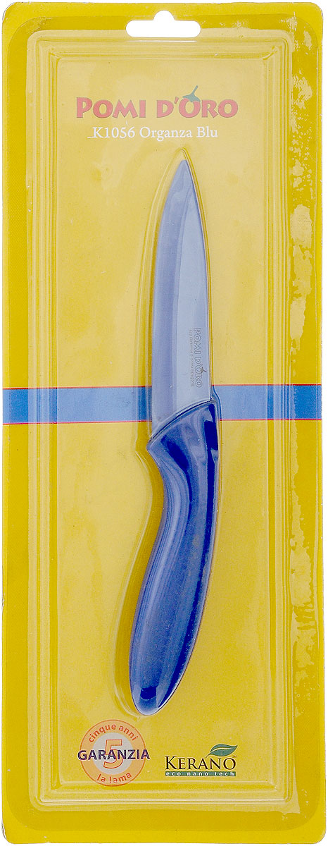 Нож универсальный Pomi d’Oro Organza, керамический, длина лезвия 10 см77.858@21281 / K1056 Organza Blu Нож универсальный Pomi d’Oro Organza, керамический, длина лезвия 10 см77.858@21281 / K1056 Organza BluНож Pomi dOro Organza изготовлен из синей керамики Kerano. Kerano - это уникальный керамический нано-материал, который не содержит вредные примеси, в том числе перфоктановую кислоту (PTFE) и примеси, используемые для легированной стали. Материал изделия не вступает в реакцию с пищей во время готовки. Изделие имеет эргономичную обрезиненную ручку, которая не скользит в руках и делает резку удобной и безопасной. Можно мыть в посудомоечной машине. Длина ножа: 19 см.