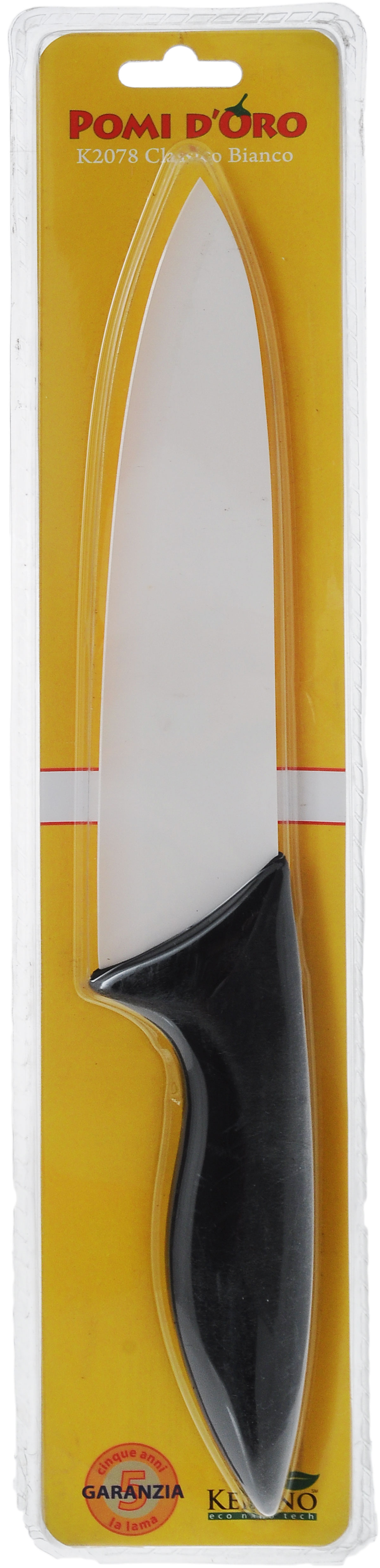 Нож поварской Pomi d’Oro Classico, керамический, длина лезвия 20 см77.858@20984 / K2078 (40) Classico Bianco Нож поварской Pomi d’Oro Classico, керамический, длина лезвия 20 см77.858@20984 / K2078 (40) Classico BiancoНож Pomi dOro Classico изготовлен из белой керамики Kerano. Kerano - это уникальный керамический нано-материал, который не содержит вредные примеси, в том числе перфоктановую кислоту (PTFE) и примеси, используемые для легированной стали. Материал изделия не вступает в реакцию с пищей во время готовки. Изделие имеет эргономичную обрезиненную ручку, которая не скользит в руках и делает резку удобной и безопасной. Можно мыть в посудомоечной машине. Длина ножа: 32,5 см.