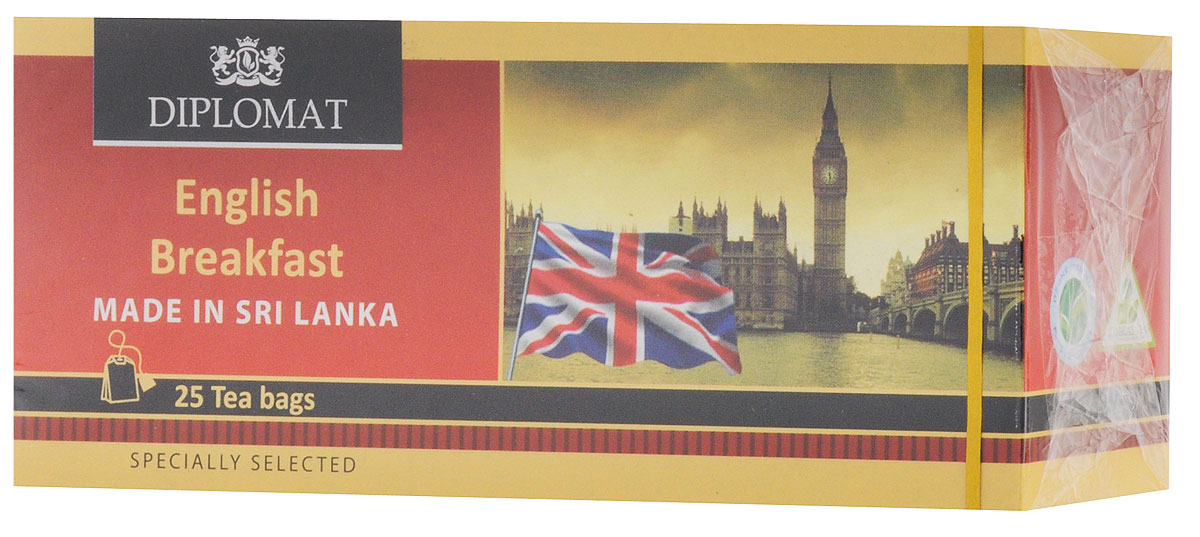 Diplomat Ceylon English Breakfast чай черный в пакетиках, 25 шт4791007011484 Diplomat Ceylon English Breakfast чай черный в пакетиках, 25 шт4791007011484Черный чай Diplomat Ceylon English Breakfast имеет яркий рубиновый настой, приятный аромат с цветочно-медовыми нотками и нежнейший вкус.