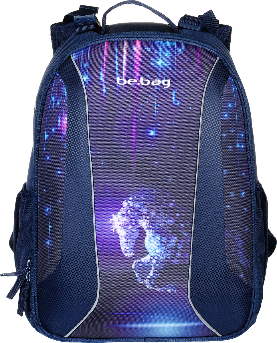 Herlitz Ранец школьный Be Bag Ice Horse11437498 Herlitz Ранец школьный Be Bag Ice Horse11437498Школьный ранец Herlitz Be.Bag. Ice Horseиз коллекции Airgo изготовлен по жестко-каркасной технологии, что обеспечивает правильную эргономичную форму. Каркас не деформируется при нагрузке и распределяет вес по всей площади ранца.Ранец содержит два вместительных отделения, закрывающихся на застежки-молнии с двумя бегунками. В большом отделении находится мягкая перегородка для тетрадей или учебников, фиксирующаяся хлястиком на липучке. Во втором отделении расположены: карман-сетка, органайзер для канцелярских принадлежностей, кармашек под мобильный телефон и пластиковый карабин для ключей. Изделие имеет два открытых боковых кармана на резинках.Ранец оснащен регулируемыми по длине и высоте плечевыми лямками и дополнен текстильной ручкой для переноски в руке. Имеется грудное крепление для лучшей фиксации лямок на плечах ребенка. Прочное дно с пластиковыми ножками придает ранцу хорошую устойчивость и защиту от загрязнений. Светоотражающие элементы обеспечивают безопасность в темное время суток.Многофункциональный школьный ранец станет незаменимым спутником вашего ребенка в походах за знаниями.