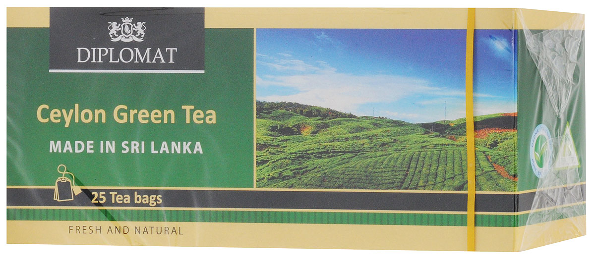 Diplomat Ceylon Green Tea Classic Blend чай зеленый в пакетиках, 25 шт4791007011460 Diplomat Ceylon Green Tea Classic Blend чай зеленый в пакетиках, 25 шт4791007011460Diplomat - классический зеленый чай с неповторимым вкусом и цветочным ароматом с ноткой кислинки.