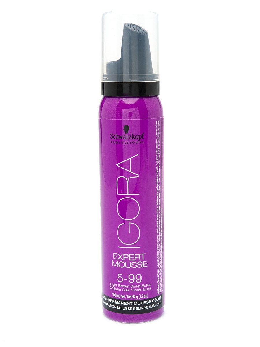 Igora Expert Mousse - Тонирующий мусс 5-99 для волос Светлый коричневый фиолетовый экстра 100 мл1845704/257960 Igora Expert Mousse - Тонирующий мусс 5-99 для волос Светлый коричневый фиолетовый экстра 100 мл1845704/257960Замечательное средство подарит вашим локонам изумительный, глубокий цвет. Продукт позаботится о здоровье волос, укрепив их, сделав крепкими и эластичными. Мусс не проникает в структуру, а лишь обволакивает их и постепенно смывается. Роскошные, ухоженные, с великолепным насыщенным цветом. Крепкие, послушные и шелковистые. Именно такими ваши волосы сделает тонирующий мусс от Schwarzkopf. Замечательное средство подарит вашим локонам изумительный, глубокий цвет. Продукт позаботится о здоровье волос, укрепив их, сделав крепкими и эластичными. Представленный мусс окутает ваши локоны бесподобным цветом. Самое главное, что для этого вам нужно лишь нанести средство на волосы и подождать пять минут. Если желаете получить более насыщенный оттенок – двадцать минут. В отличие от краски для волос, мусс не проникает в структуру, а лишь обволакивает их и постепенно смываетсяПриобретите тонирующий мусс от Schwarzkopf, и он в считанные мгновения подарит вашим волосам роскошный цвет, сделав их еще краше.