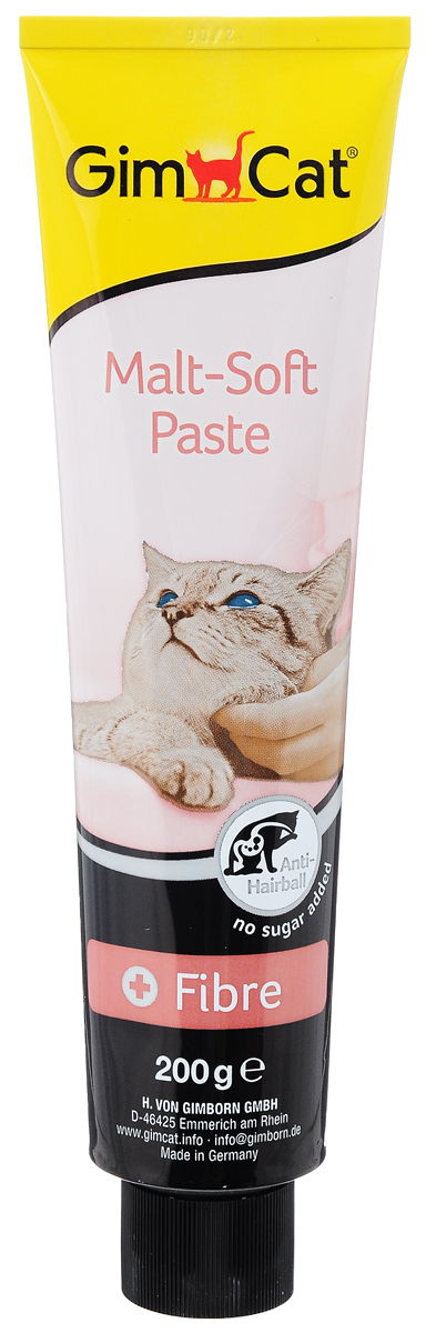Паста для кошек GimCat Malt-Soft, 200 г4002064417110 Паста для кошек GimCat Malt-Soft, 200 г4002064417110Паста для кошек GimCat Malt-Soft способствует прохождению пищи, выводу проглоченной шерсти и неперевариваемых компонентов естественным путем. Паста содержит натуральный ароматный солод, растительное масло и балластные вещества. Без добавления сахара. Во время умывания кошки проглатывают большое количество своей шерсти, из-за чего в последствии в желудке животного могут образоваться волосяные шары (или трихобезоары). Естественно, ей необходимо каким-то образом избавиться от надоедливых комков. В противном случае, увеличивается вероятность возникновения ряда проблем со здоровьем, в том числе запоров. Иногда закупорка ЖКТ шерстяными комками может привести даже к смерти. Чаще всего кошки вынуждены избавляться от комков, срыгивая их. Очевидцы такого зрелища понимают, какой это болезненный и неприятный процесс.Товар сертифицирован.
