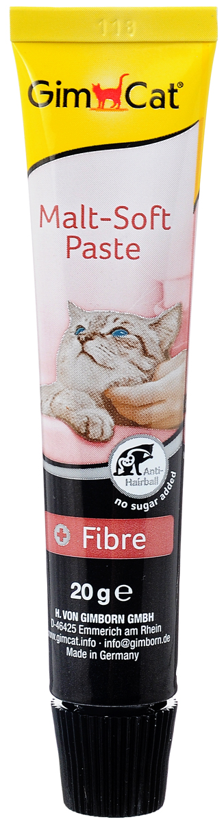 Паста для кошек GimCat Malt-Soft, 20 г4002064407135 Паста для кошек GimCat Malt-Soft, 20 г4002064407135Паста для кошек GimCat Malt-Soft способствует прохождению пищи, выводу проглоченной шерсти и неперевариваемых компонентов естественным путем. Паста содержит натуральный ароматный солод, растительное масло и балластные вещества. Без добавления сахара.Во время умывания кошки проглатывают большое количество своей шерсти, из-за чего в последствии в желудке животного могут образоваться волосяные шары (или трихобезоары). Естественно, ей необходимо каким-то образом избавиться от надоедливых комков. В противном случае, увеличивается вероятность возникновения ряда проблем со здоровьем, в том числе запоров. Иногда закупорка ЖКТ шерстяными комками может привести даже к смерти. Чаще всего кошки вынуждены избавляться от комков, срыгивая их. Очевидцы такого зрелища понимают, какой это болезненный и неприятный процесс.Товар сертифицирован.