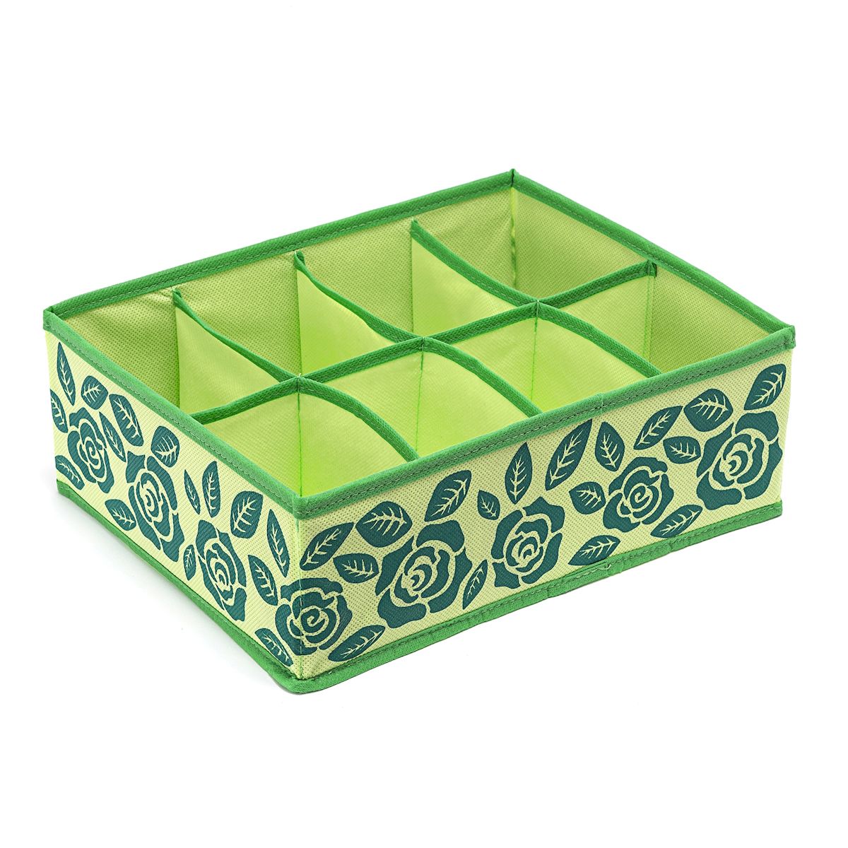 Органайзер для хранения Homsu Green Flower, 8 секций , 31 х 24 х 11 смHOM-380 Органайзер для хранения Homsu Green Flower, 8 секций , 31 х 24 х 11 смHOM-380Компактный органайзер Homsu Green Flower изготовлен из высококачественного полиэстера, который обеспечивает естественную вентиляцию. Материал позволяет воздуху свободно проникать внутрь, но не пропускает пыль. Органайзер отлично держит форму, благодаря вставкам из плотного картона. Изделие имеет 8 секций для хранения нижнего белья, колготок, носков и другой одежды.Такой органайзер позволит вам хранить вещи компактно и удобно.