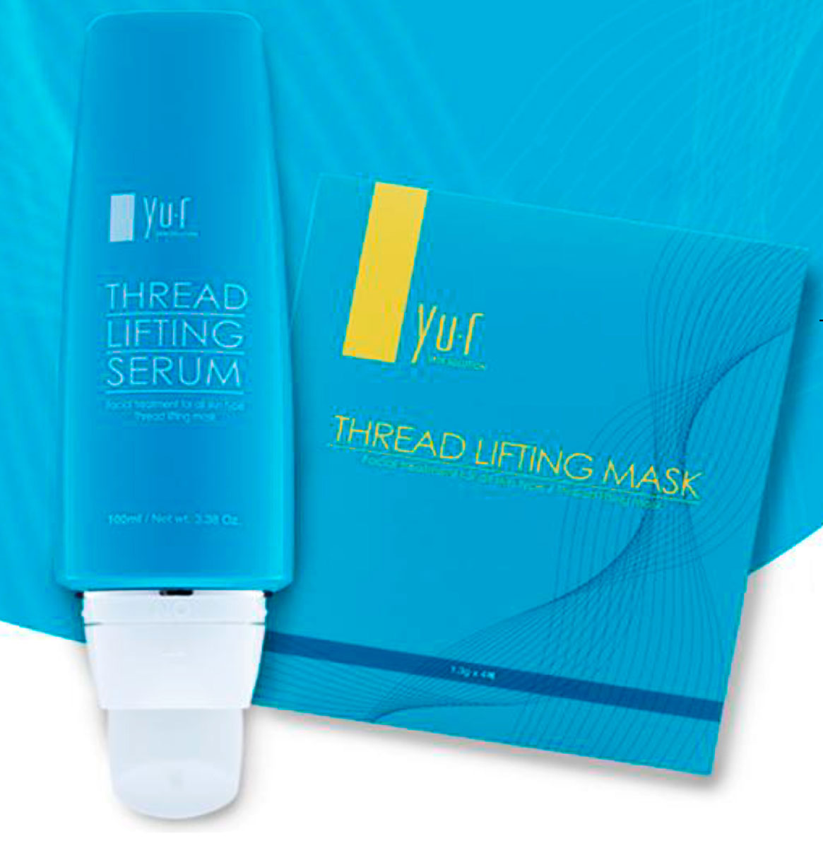YUR набор для ухода за лицом Thread Lifting Mask & Serum (Сыворотка, 100 мл + Маска, 1,3 г*10 шт)8809416220109 YUR набор для ухода за лицом Thread Lifting Mask & Serum (Сыворотка, 100 мл + Маска, 1,3 г*10 шт)8809416220109THREAD LIFTING Сыворотка. Содержит комплекс высокоэффективных компонентов: пептиды, ниацинамид, гидролизованный коллаген, ферментированные фильтраты растительных экстрактов, низкомолекулярная гиалуроновая кислота. Благодаря этому она эффективно борется с возрастными изменениями: потеря упругости и эластичности, возрастная пигментация, морщины.THREAD LIFTING Маска. Содержит 4 вида коллагена: морской коллаген, гидролизованный коллаген, коллаген бобов, коллаген акации и 4 вида запатентованных компонентов: корень маки перуанской, пальмитоил глицин, пальмитоил трипептид, пальмитоил изолейцин/пальмитиновая кислота. Когда 4 вида коллагена, которые содержатся между нитями маски, соприкасаются с сывороткой, коллаген начинает таять и проникает в кожу. Постепенно маска застывает, одновременно подтягивая кожу лица и удаляя омертвевшие клетки. Сыворотка содержит комплекс высокоэффективных компонентов: пептиды, ниацинамид, гидролизованный коллаген, ферментированные фильтраты растительных экстрактов, низкомолекулярная гиалуроновая кислота. Маска содержит 4 вида коллагена: морской коллаген, гидролизованный коллаген, коллаген бобов, коллаген акации и 4 вида запатентованных компонентов: корень маки перуанской, пальмитоил глицин, пальмитоил трипептид, пальмитоил изолейцин/пальмитиновая кислота.