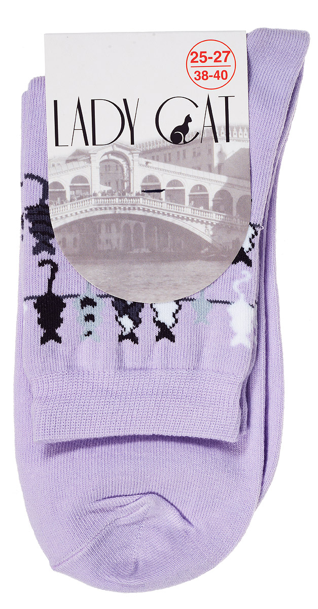 Носки женские Lady Cat, цвет: сиреневый. М 3003. Размер 1 (35/37)М 3003 Носки женские Lady Cat, цвет: сиреневый. М 3003. Размер 1 (35/37)М 3003Женские носки Lady Cat, изготовленные из высококачественного комбинированного материала, очень мягкие и приятные на ощупь, позволяют коже дышать. Эластичная резинка плотно облегает ногу, не сдавливая ее, обеспечивая комфорт и удобство. Носки со стандартным паголенком, который оформлен оригинальным принтом в виде кошечек.Удобные и комфортные носки великолепно подойдут к любой вашей обуви.