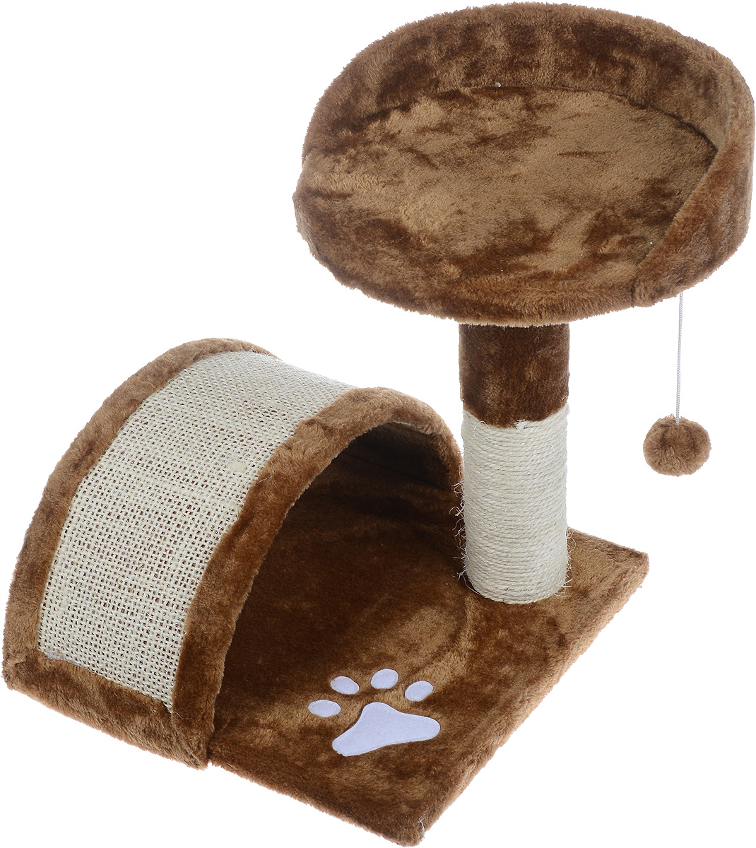 Когтеточка Aimigou, с полкой и игрушками, цвет: коричневый, белый, 43 х 42 х 42 смQQ80324-8 Когтеточка Aimigou, с полкой и игрушками, цвет: коричневый, белый, 43 х 42 х 42 смQQ80324-8Когтеточка Aimigou поможет сохранить мебель и ковры в доме от когтей вашего любимца, стремящегося удовлетворить свою естественную потребность точить когти. Когтеточка изготовлена из ДСП, искусственного меха и сизаля. Товар продуман в мельчайших деталях и, несомненно, понравится вашей кошке. Сверху имеется полка. Точить когти ваш питомец будет о полукруглую горку или столбик с покрытием из сизаля. Под горкой расположена мягкая игрушка в виде рыбки.Всем кошкам необходимо стачивать когти. Когтеточка - один из самых необходимых аксессуаров для кошки. Для приучения к когтеточке можно натереть ее сухой валерьянкой или кошачьей мятой. Когтеточка поможет вашему любимцу стачивать когти и при этом не портить вашу мебель.Размер основания: 34 х 34 см.Высота когтеточки (с учетом полки): 42 см.Размер полки: 30,5 х 30 см.