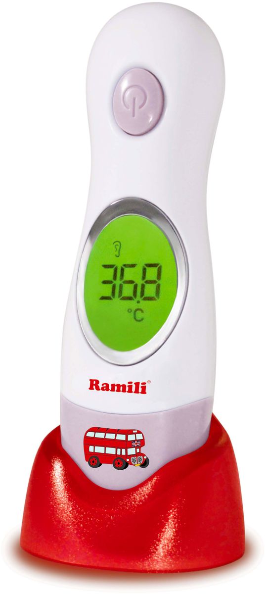 Ramili Инфракрасный ушной и лобный термометр ET3030ET3030 Ramili Инфракрасный ушной и лобный термометр ET3030ET3030Детский ушной и лобный термометр Ramili ET3030 изготовлен по современной передовой технологии бесконтактного измерения температуры тела ребенка. Инфракрасное измерение температуры обеспечивает получение результата в буквальном смысле за одну секунду. Родителям доступны два способа измерения температуры: измерение при погружении в ухо или измерение в области лба. Термометр оснащен LCD-дисплеем и эргономичной формой. Благодаря своей форме, детский термометр удобно ложится в руку, им легко и удобно измерять температуру тела ребенка. В режиме ожидания термометр можно использовать в качестве настольных часов и в качестве комнатного термометра. Благодаря наличию удобной подставки вы можете расположить термометр в вертикальном положении, на дисплее которого будет отображаться время и температура воздуха в детской комнате.Особенности: Инфракрасный детский термометр. Моментальное измерение температуры тела ребенка за 1 секунду. Эргономичная форма, удобно ложится в руку, удобно измерять температуру. LCD-дисплей с подсветкой. Запоминает последнее измерение температуры. Мягкое звуковое оповещение о начале и завершении измерения. Одновременно является ушным и лобным термометром.В режиме ожидания используется в качестве комнатного термометра с часами. В комплект входит подставка для вертикального расположения термометра. В комплект входит жесткий футляр для хранения термометра.Рекомендуется докупить 1 батарейку типа CR2032 (товар комплектуется демонстрационной).