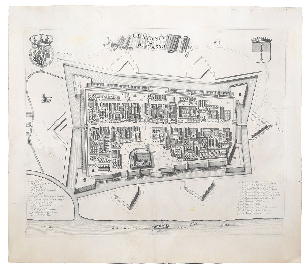 План города Кивассо. Гравюра. Италия, середина XVII века
