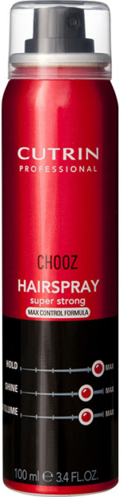 Cutrin Лак экстра-сильной фиксации Hair Spray Max Control, 100 мл12774 Cutrin Лак экстра-сильной фиксации Hair Spray Max Control, 100 мл12774Обеспечивает максимальный уровень фиксации укладки. Придает волосам великолепный блеск и сияние. Быстро высыхает, легко удаляется при расчесывании. Пантенол оказывает на волосы ухаживающий эффект.