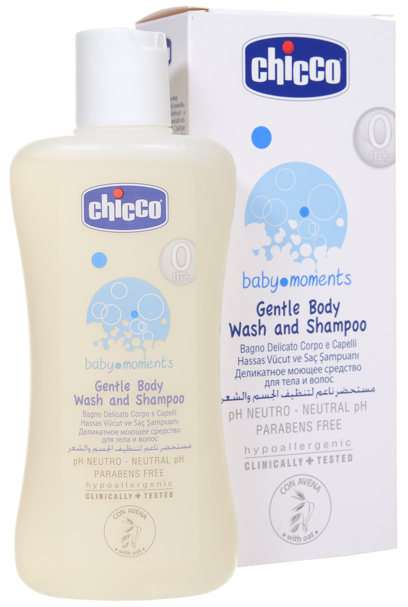 Chicco Моющее средство для тела и волос Baby Moments с овсом от 0 месяцев 200 мл2844100000 Chicco Моющее средство для тела и волос Baby Moments с овсом от 0 месяцев 200 мл2844100000Средство для тела и волос Chicco Baby Moments мягко очищает нежную кожу малыша с первых моментов купания. С успокаивающими смягчающими свойствами овса. Его мягкая формула без слез не раздражает глаза. Не содержит парабенов, лаурилсульфат натрия. Не содержит красителей и спирт. Клинически протестирован на чувствительной коже. Гипоалергенный (формула для минимизации риска возникновения кожной аллергии).Товар сертифицирован.
