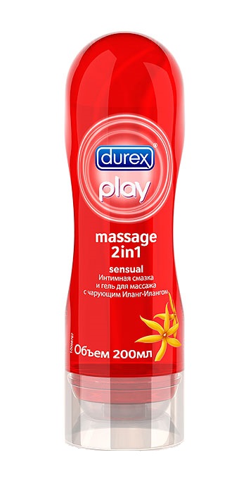 DUREX Massage 2in1 Sensual с чарующим Иланг-Илангом Интимная смазка и гель для массажа 200мл4602228001829 DUREX Massage 2in1 Sensual с чарующим Иланг-Илангом Интимная смазка и гель для массажа 200мл4602228001829Durex Play Sensual - нежный и легкий гель идеально подходит для чувственного массажа. Благодаря шелковистой консистенции, гель обеспечивает прекрасное скольжение. Тонкий аромат иланг-иланга поможет вам расслабится и унесет вас в мир грез. Durex прошел дерматологический контроль, он безопасен и не вызывает раздражение. Гель можно применять для массажа в самых сладких и интимных частях вашего тела. Гель не жирный и не оставляет пятен на одежде, он удобен и прост в применении. Характеристики:Объем: 200 мл. Производитель: Таиланд. Товар сертифицирован.