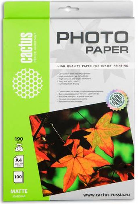 Cactus CS-MA4190100 A4/190г/м2 матовая фотобумага для струйной печати (100 листов)