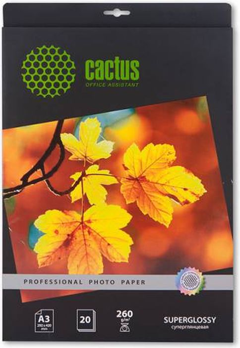 Cactus Prof CS-HGA326020 A3/260г/м2 глянцевая фотобумага для струйной печати (20 листов)CS-HGA326020 Cactus Prof CS-HGA326020 A3/260г/м2 глянцевая фотобумага для струйной печати (20 листов)CS-HGA326020Суперглянцевая фотобумага Cactus Prof CS-HGA326020 для струйной печати.Превратите ваши фотографии в произведения искусства и сохраните их в первозданном виде на многие годы. Фотобумага серии Cactus Professional незаменима для печати цифровых фотографий с максимальным разрешением. Высококлассное покрытие и современная полимерная основа фотобумаги Cactus Professional гарантируют максимально точную цветопередачу.Совместима со струйными принтерами Hewlett Packard, Canon, Epson и другими марками. Рекомендуется для профессионального использования в фотостудиях, дизайнерских и художественных бюро.