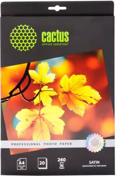 Cactus Prof CS-SMA426020 A4/260г/м2 сатиновая фотобумага для струйной печати (20 листов)CS-SMA426020 Cactus Prof CS-SMA426020 A4/260г/м2 сатиновая фотобумага для струйной печати (20 листов)CS-SMA426020Сатиновая фотобумага Cactus Prof CS-SMA426020 для струйной печати.Превратите ваши фотографии в произведения искусства и сохраните их в первозданном виде на многие годы. Фотобумага серии Cactus Professional незаменима для печати цифровых фотографий с максимальным разрешением. Высококлассное покрытие и современная полимерная основа фотобумаги Cactus Professional гарантируют максимально точную цветопередачу.Совместима со струйными принтерами Hewlett Packard, Canon, Epson и другими марками. Рекомендуется для профессионального использования в фотостудиях, дизайнерских и художественных бюро.