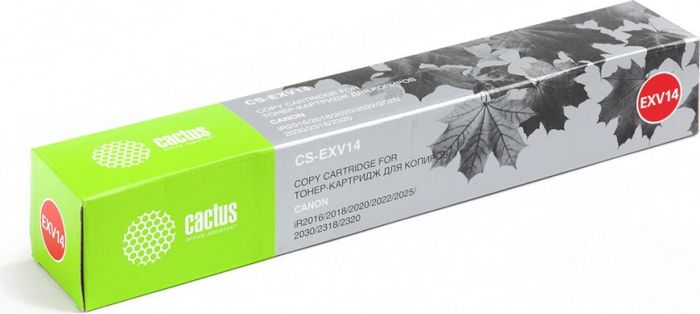Cactus CS-EXV14, Black тонер-картридж для Canon iR2016/2018/2020/2022/2025/2030/2318/2320CS-EXV14 Cactus CS-EXV14, Black тонер-картридж для Canon iR2016/2018/2020/2022/2025/2030/2318/2320CS-EXV14Тонер-картридж Cactus CS-EXV14 для лазерных принтеров Canon iR2016/2018/2020/2022/2025/2030/2318/2320.Расходные материалы Cactus для лазерной печати максимизируют характеристики принтера. Обеспечивают повышенную чёткость чёрного текста и плавность переходов оттенков серого цвета и полутонов, позволяют отображать мельчайшие детали изображения. Гарантируют надежное качество печати.
