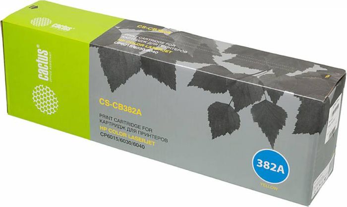 Cactus CS-CB382A, Yellow тонер-картридж для HP CLJ CM6030/CM6040/CP6015CS-CB382A Cactus CS-CB382A, Yellow тонер-картридж для HP CLJ CM6030/CM6040/CP6015CS-CB382AТонер-картридж Cactus CS-CB382A для лазерных принтеров HP CLJ CP6015X/6015XH/6015DE.Расходные материалы Cactus для лазерной печати максимизируют характеристики принтера. Обеспечивают повышенную чёткость чёрного текста и плавность переходов оттенков серого цвета и полутонов, позволяют отображать мельчайшие детали изображения. Гарантируют надежное качество печати.