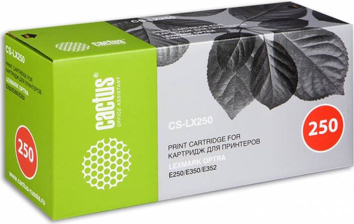 Cactus CS-LX250, Black тонер-картридж для Lexmark E250/E350/E352CS-LX250 Cactus CS-LX250, Black тонер-картридж для Lexmark E250/E350/E352CS-LX250Тонер-картридж Cactus CS-LX250 для лазерных принтеров Lexmark E250/E350/E352.Расходные материалы Cactus для лазерной печати максимизируют характеристики принтера. Обеспечивают повышенную чёткость чёрного текста и плавность переходов оттенков серого цвета и полутонов, позволяют отображать мельчайшие детали изображения. Гарантируют надежное качество печати.