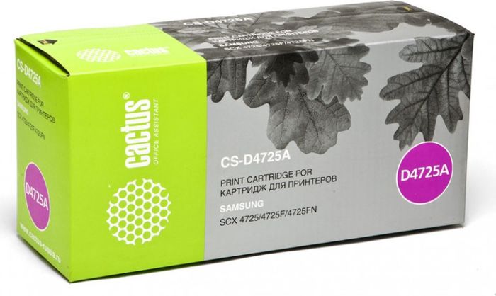 Cactus CS-D4725A, Black тонер-картридж для Samsung SCX-4725/4725F/4725FNCS-D4725A Cactus CS-D4725A, Black тонер-картридж для Samsung SCX-4725/4725F/4725FNCS-D4725AТонер-картридж Cactus CS-D4725A для лазерных принтеров Samsung SCX-4725/4725F/4725FN.Расходные материалы Cactus для лазерной печати максимизируют характеристики принтера. Обеспечивают повышенную чёткость чёрного текста и плавность переходов оттенков серого цвета и полутонов, позволяют отображать мельчайшие детали изображения. Гарантируют надежное качество печати.
