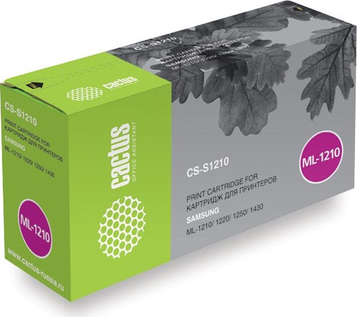 Cactus CS-S1210, Black тонер-картридж для Samsung ML-1210/1220/1250/1430CS-S1210 Cactus CS-S1210, Black тонер-картридж для Samsung ML-1210/1220/1250/1430CS-S1210Тонер-картридж Cactus CS-S1210 для лазерных принтеров Samsung ML-1210/1220/1250/1430.Расходные материалы Cactus для лазерной печати максимизируют характеристики принтера. Обеспечивают повышенную чёткость чёрного текста и плавность переходов оттенков серого цвета и полутонов, позволяют отображать мельчайшие детали изображения. Гарантируют надежное качество печати.