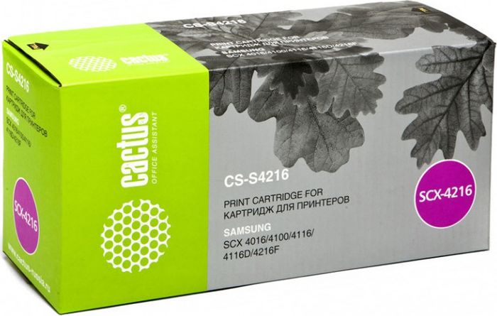 Cactus CS-S4216, Black тонер-картридж для Samsung SCX-4016/4116/4216/4216F/SF-560//P/750/755/755PCS-S4216 Cactus CS-S4216, Black тонер-картридж для Samsung SCX-4016/4116/4216/4216F/SF-560//P/750/755/755PCS-S4216Тонер-картридж Cactus CS-S4216 для лазерных принтеров Samsung SCX-4016/4116/4216/4216F/SF-560//P/750/755/755P.Расходные материалы Cactus для лазерной печати максимизируют характеристики принтера. Обеспечивают повышенную чёткость чёрного текста и плавность переходов оттенков серого цвета и полутонов, позволяют отображать мельчайшие детали изображения. Гарантируют надежное качество печати.