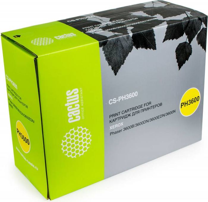 Cactus CS-PH3600 106R01371, Black тонер-картридж для Xerox Phaser 3600/3600b/3600dn/3600nCS-PH3600 Cactus CS-PH3600 106R01371, Black тонер-картридж для Xerox Phaser 3600/3600b/3600dn/3600nCS-PH3600Тонер-картридж Cactus CS-PH3600 106R01371 для лазерных принтеров Xerox Phaser 3600/3600b/3600dn/3600n.Расходные материалы Cactus для лазерной печати максимизируют характеристики принтера. Обеспечивают повышенную чёткость чёрного текста и плавность переходов оттенков серого цвета и полутонов, позволяют отображать мельчайшие детали изображения. Гарантируют надежное качество печати.