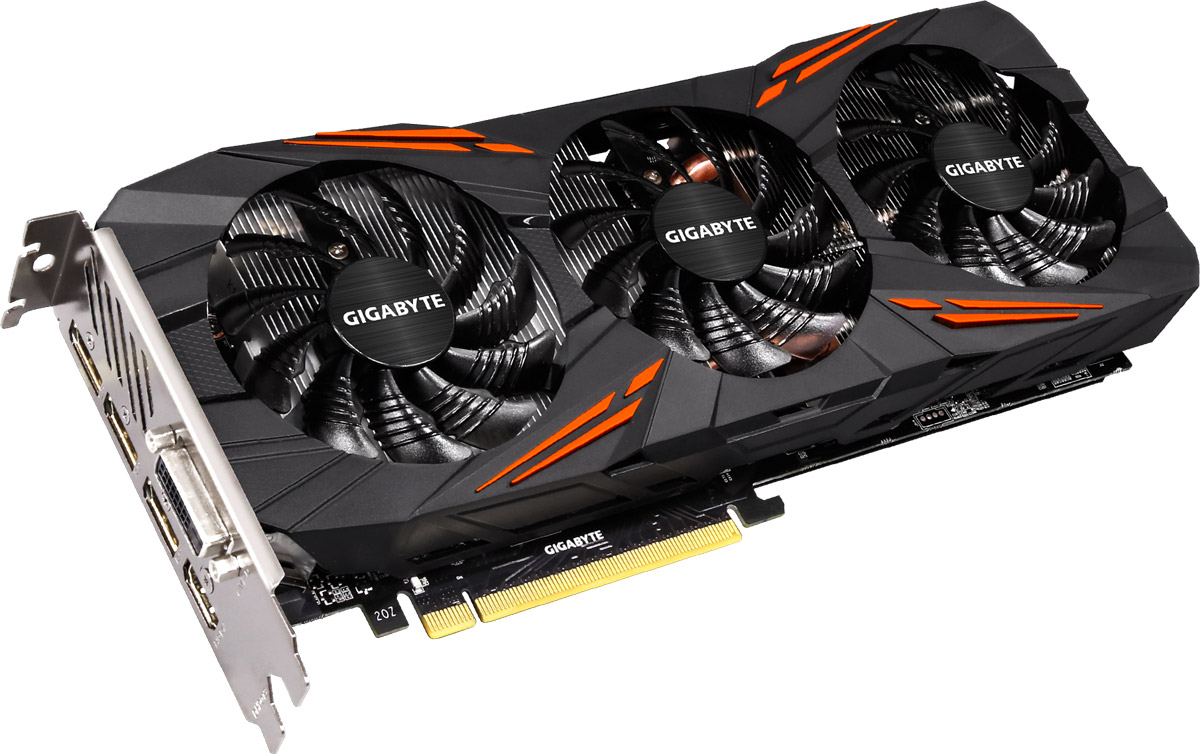 Gigabyte GeForce GTX 1070 G1 Gaming 8GB видеокартаGV-N1070G1 GAMING-8GD Gigabyte GeForce GTX 1070 G1 Gaming 8GB видеокартаGV-N1070G1 GAMING-8GDВидеокарты Gigabyte GeForce GTX 1070 G1 Gaming созданы, чтобы удовлетворить все требования опытных игроков. Основано на решении NVIDIA, архитектура GPU Pascal GPU.Будьте готовы к игровым сражениям с Geforce GTX. Geforce GTX обеспечивает самую высокую производительность, добавляя продвинутые игровые технологии (NVIDIA GameWorks) и саму продвинутую игровую экосистему (GeForce Experience).Откройте для себя новое поколение VR, с низким показателем задержки, наушниками последнего поколения, благодаря технологии NVIDIA VRWorks. VR аудио (звуковые эффекты), реалистичная графика и физика предметов, позволяют вам прочувствовать и услышать каждый момент.Воздушный поток эффективно отводится от радиатора с помощью вентиляторов, лопасти которых, имеют специальные насечки и форму. Система охлаждения WINDFORCE 3X состоящая из трех медных композитных трубок, которые напрямую отводят тепло от GPU, специальной архитектуры пластинок радиатора, уникального дизайна лопастей вентилятора. Благодаря этим характеристикам удается достичь высокого уровня отвода тепла, при высоких нагрузках и низкой температуре. Тесты показали эффективность выше на 23%.Используется полу-пассивный режим работы, вентиляторы останавливают свою работу, если температура чипа не высокая, или нет достаточной нагрузки. На торце видеокарты расположен индикатор работы вентилятора.Композитные медные трубки сочетают в себе два важных аспекта теплопереноса и способности забирать тепло из зоны прямого контакта. Таким образом повышается эффективность охлаждения на 29%. Медные трубки имеют прямую зону соприкосновения с графическим процессором.Настраиваемая RGB подсветка логотипа и индикатора работы вентилятора. Вам доступно 16.8 млн цветовых оттенков и различные схемы работы подсветки, вы можете установить необходимый режим с помощью программного обеспечения XTREME Engine.Металлическая задняя пластина усиливает конструкцию видеокарты, защищает элементную базу от внешнего механического воздействия и повреждений.Одним простым действием в программном обеспечении XTREME Engine, игроки могут легко настроить карту таким образом, чтобы удовлетворить различные игровые требования без специальных знаний.При производстве серии G1 Gaming используются отобранные и первоклассные графические процессоры, которые позволяют достичь высокий разгонный потенциал, высокие характеристики переключения мощности. Это все обеспечивает высокую производительность без ущерба для надежности системы.При производстве карты используются дроссели и конденсаторы высокого качества, благодаря этому факту графическая карта обеспечивает выдающуюся производительность и долговечность системы.