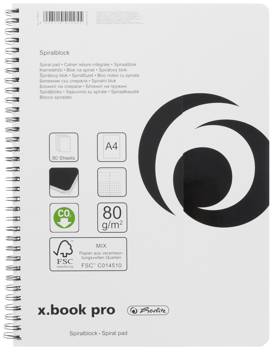 Herlitz Блокнот x.book pro 80 листов в клетку формат А4 цвет белый11155819 Herlitz Блокнот x.book pro 80 листов в клетку формат А4 цвет белый11155819Высококачественные материалы, современная форма и сдержанный дизайн в черно-белых тонах превращают блокнот Herlitz x.book pro в изделие премиум-класса среди канцелярских принадлежностей. Благодаря улучшенной поверхности блокноты серии x.book pro будут привлекать к себе всеобщее внимание на каждом совещании.Блокнот содержит 80 листов формата А4 в клетку с дополнительными графами в верхней части каждой страницы. Обложка выполнена из качественного ламинированного картона. Внутренний блок из двойной спирали изготовлен из металла и гарантирует надежное крепление листов. Блокнот для записей Herlitz x.book pro станет достойным аксессуаром среди ваших канцелярских принадлежностей. Это отличный подарок как коллеге или деловому партнеру, так и близким людям.