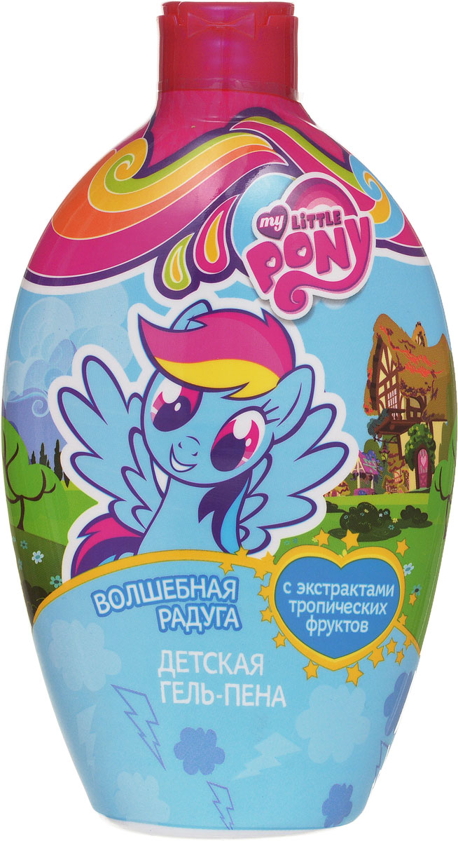 My little pony Гель-пена для душа Волшебная радуга, детский, с экстрактами тропических фруктов, 300 мл20903 My little pony Гель-пена для душа Волшебная радуга, детский, с экстрактами тропических фруктов, 300 мл20903Маленькие Пони обожают принимать ванну вместе с гель-пеной Волшебная радуга, так как это и мягкий гель для душа и воздушная пена для ванн в одном флаконе! Содержит натуральные экстракты тропических фруктов (манго, инжир, абрикос) и персиковое масло, питает и увлажняет, насыщает витаминами. Для детей любого возраста (0+). Не содержит красителей, аллергенов, SLS, парабенов, силиконов и минеральных масел.