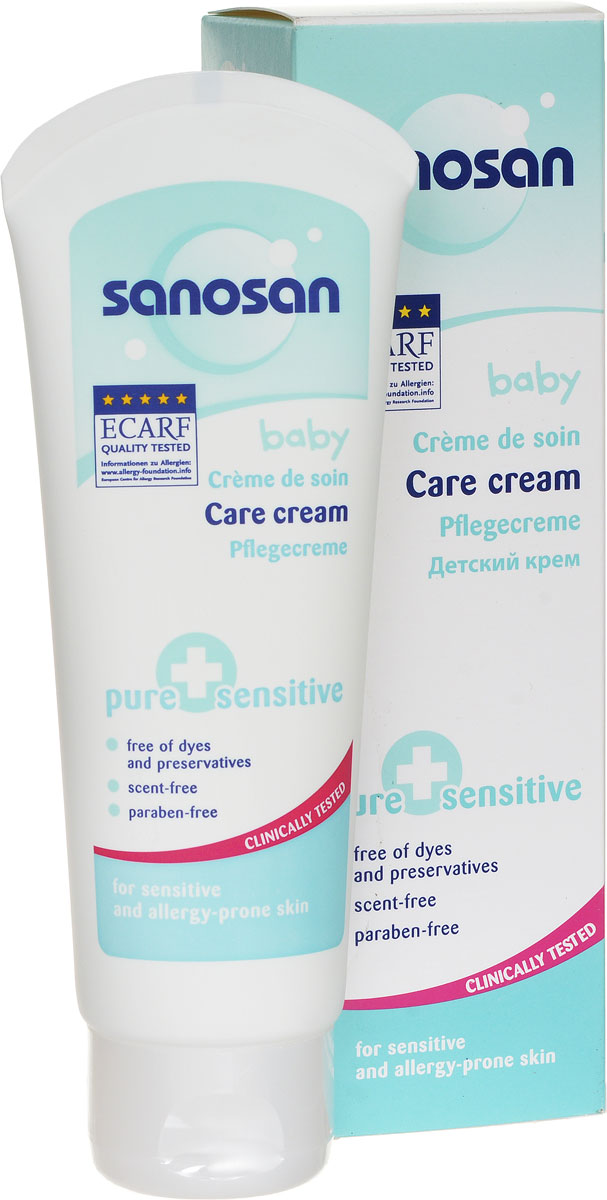 Крем детский Sanosan baby для ухода за кожей, 100 мл03.02.02.089441 Крем детский Sanosan baby для ухода за кожей, 100 мл03.02.02.089441Детский крем Sanosan baby идеально подходит для ежедневного ухода за чувствительной кожей лица и тела малыша. Натуральные масла и пантенол, входящие в состав крема, увлажняют и успокаивают кожу, помогают заживлению мелких ранок и раздражений. Аллантоин способствует устранению сухости и шелушения. Крем не содержит отдушек, консервантов, красителей и парафинового масла.