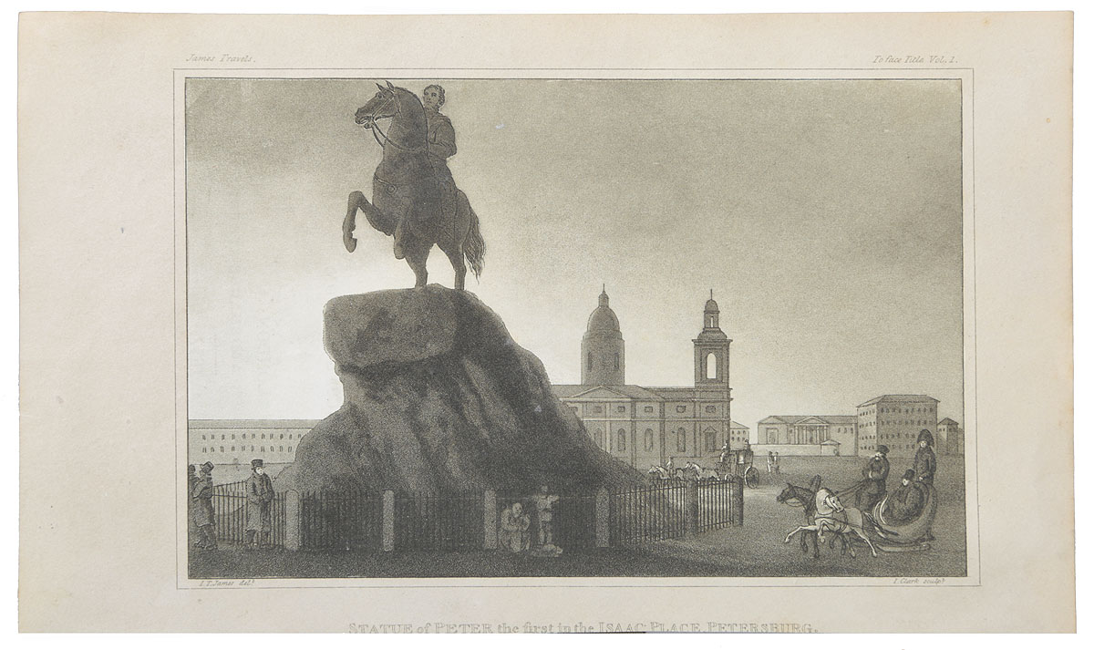 Санкт-Петербург, памятник Петру I. Акватинта. Великобритания, начало XIX века