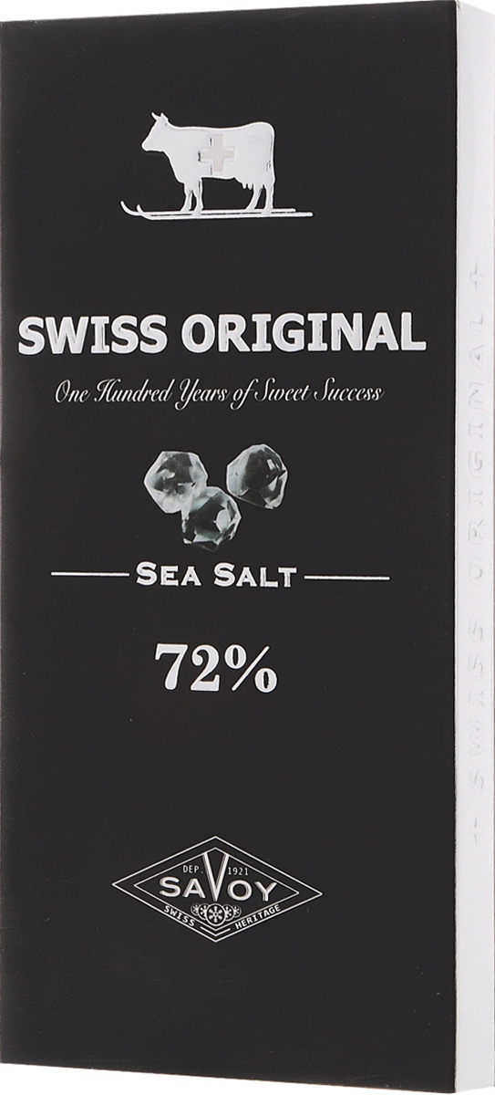 Swiss Original горький шоколад с морской солью, 100 г14.1697 Swiss Original горький шоколад с морской солью, 100 г14.1697Необычный пикантный вкус шоколаду Swiss Original, приготовленному из отборных какао-бобов с Берега Слоновой Кости, придают крупинки морской соли, привезенной с месторождения в Южной Америке.