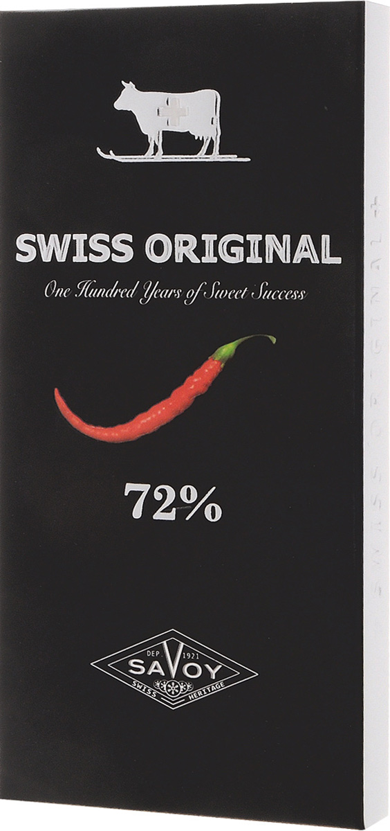Swiss Original горький шоколад с кайенским перцем, 100 г14.6836 Swiss Original горький шоколад с кайенским перцем, 100 г14.6836Во вкусе шоколада Swiss Original доминирует нота какао-бобов из Ганы, которые после специальной обжарки сохраняют вкусовые свойства сырого какао с его богатой фруктовой палитрой. Кайенский перец из тропической Америки придает горькому шоколаду пикантный острый вкус