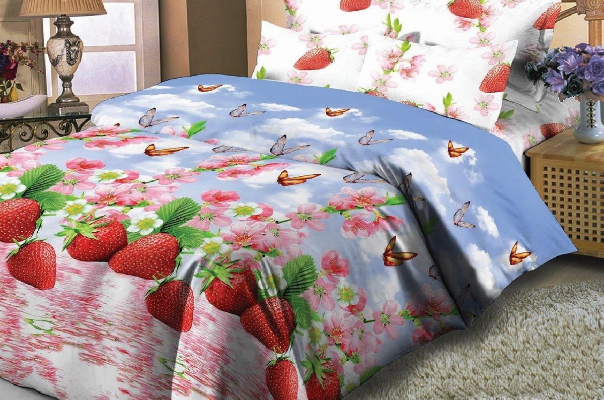Комплект белья Liya Home Collection Клубничный день, семейный, наволочки 70x70, цвет: белый, голубой, красный1515150000353 Комплект белья Liya Home Collection Клубничный день, семейный, наволочки 70x70, цвет: белый, голубой, красный1515150000353Комплект белья Liya Home Collection Клубничный день состоит из двух пододеяльников, простыни и двух наволочек. Изделия выполнены из сатина (100% хлопок).Сатин - производится из высших сортов хлопка, а своим блеском и легкостью напоминает шелк. Постельное белье из сатина превращает жаркие летние ночи в прохладные и освежающие, а холодные зимние - в теплые и согревающие.