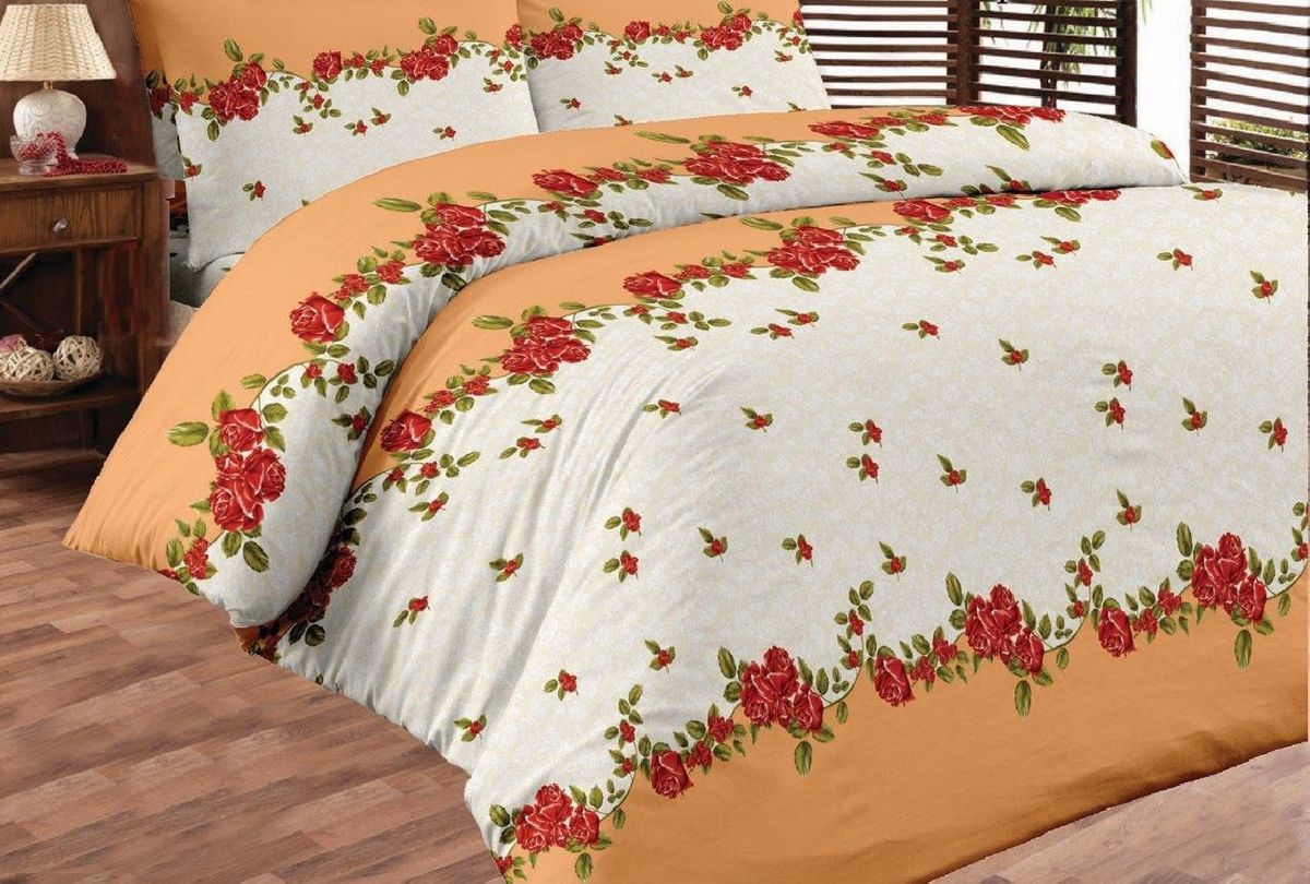 Комплект белья Liya Home Collection Розалина, 2-спальный с евро простыней, наволочки 70x70, цвет: оранжевый, бежевый0000120000877 Комплект белья Liya Home Collection Розалина, 2-спальный с евро простыней, наволочки 70x70, цвет: оранжевый, бежевый0000120000877Комплект белья Liya Home Collection Розалина состоит из пододеяльника, евро простыни и двух наволочек. Изделия выполнены из хлопка (70%) и полиэстера (30%). Хлопок является классическим примером гигроскопичности, гигиеничности, натуральности и простоты. Сочетание его с полиэстером лишает ткань присущих хлопку недостатков. Изделия из хлопка с полиэстером не выгорают, не растягиваются, дольше используются. Постельное белье из хлопка с полиэстером имеет двукратную продолжительность эксплуатации, по сравнению с чистым хлопком, оно не мнется и сохнет очень быстро.