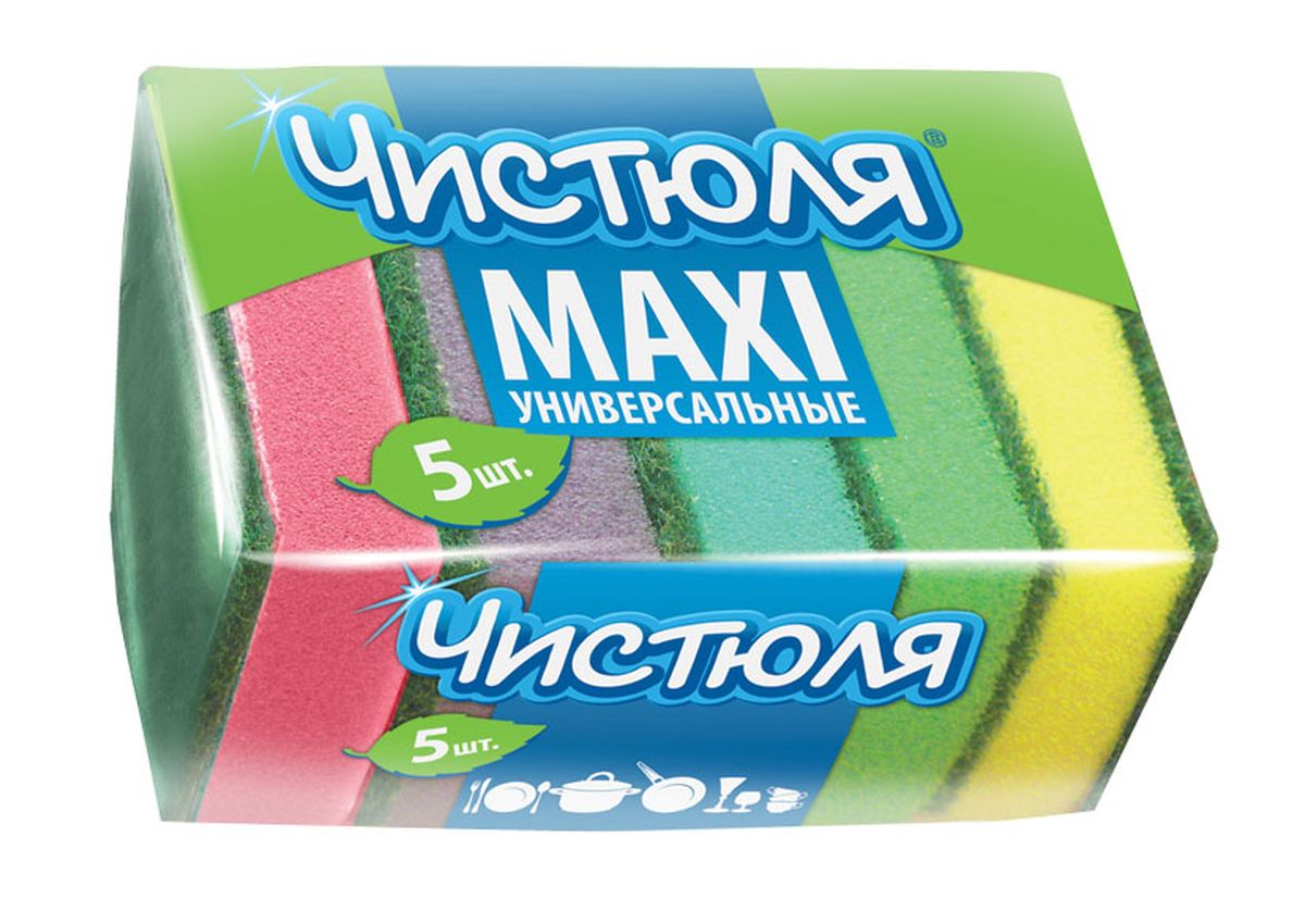 Губка для мытья посуды Чистюля Maxi, с абразивным слоем, 64 х 96 х 27 мм, 5 штП0302 Губка для мытья посуды Чистюля Maxi, с абразивным слоем, 64 х 96 х 27 мм, 5 штП0302Губка для мытья посуды Чистюля Maxi имеет удобный размер, качественный жесткий абразив. Губка сохраняет хорошую форму в течение всего срока службы.