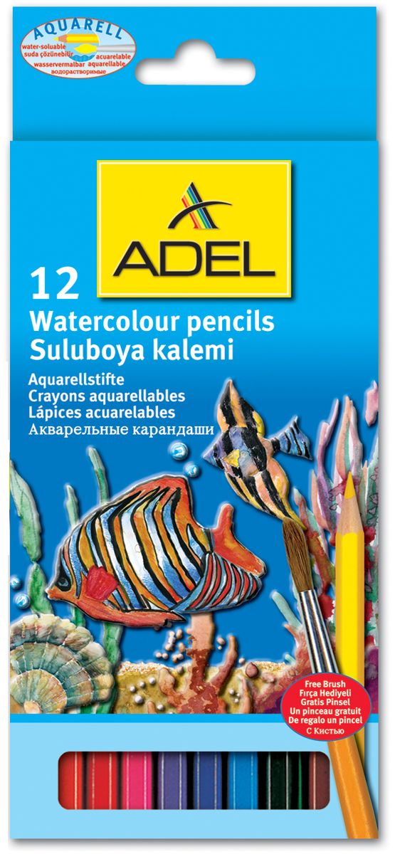 Adel Набор цветных карандашей Aquacolor с кисточкой 12 цветов216-2610-000 Adel Набор цветных карандашей Aquacolor с кисточкой 12 цветов216-2610-000Набор цветных карандашей Adel Aquacolor обязательно понравятся вашему юному художнику. Набор включает в себя 12 карандашей с шестигранным корпусом. Рисунок, сделанный этими карандашами растворяется водой, создавая впечатление сложной акварельной техники.Такой набор карандашей откроет юным художникам новые горизонты для творчества, поможет отлично развить мелкую моторику рук, цветовое восприятие, фантазию и воображение.Для детей от 5 лет.