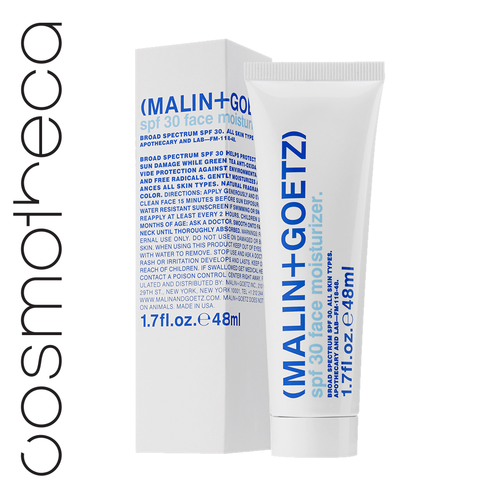 Malin+Goetz Крем для лица увлажняющий SPF 30 48 млMG146 Malin+Goetz Крем для лица увлажняющий SPF 30 48 млMG146Крем помогает защитить кожу от повреждения ультрафиолетом (ожоги, старение) и обеспечить защиту от вредных факторов среды и свободных радикалов. Увлажняет и балансирует.Нанести щедро и равномерно на очищенную кожу лица и шеи за 15-20 минут до выхода на солнце. Обновлять по крайней мере, каждые 2 часа (под открытым небом). Не стоит использовать на пляже (как любой продукт с синт. фильтрами).Комплекс синтетических солнце-защитных фильтров (авобензон, гомосалат, октиноксат, октисалат, оксибензон).Экстракт зеленого чая – мощный антиоксидант, оказывает противо-воспалительное и балансирующее действие. Снижает вред от УФ излучения и загрязнения среды.Пантенол и аллантоин устраняют раздражение и успокаивают.Диметикон защищает.Экстракт алоэ вера – антиоксидант,увлажняет, успокаивает.Экстракт кипрея (Иван-чая) – антиоксидант, восстановливает поврежденную кожу.