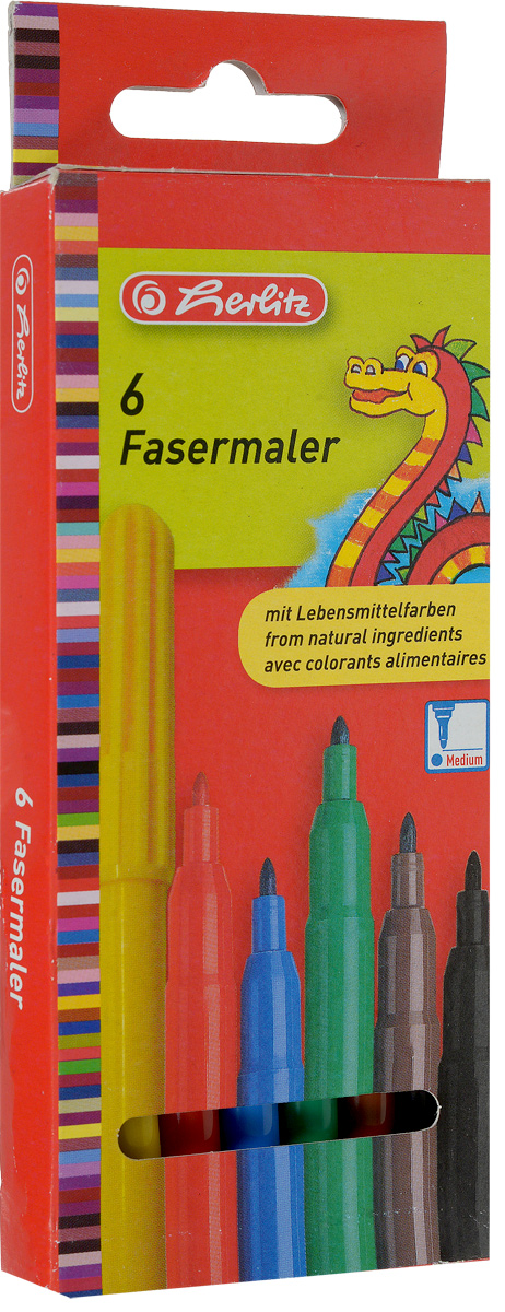 Herlitz Набор фломастеров Fasermaler 6 цветов8649030 Herlitz Набор фломастеров Fasermaler 6 цветов8649030Набор фломастеров Herlitz Fasermaler - это 6 цветных фломастеров, которые оснащены вентилируемым колпачком, а корпус изготовлен из прочного пластика.Фломастеры устойчивы к вдавливанию и имеют цилиндрический пишущий узел.Когда ваш юный художник будет рисовать, то можете не беспокоиться, чернила этих фломастеров совершенно безопасны для здоровья вашего малыша. Набор фломастеров от Herlitz обязательно порадует не только вашего малыша, но и вас.Рекомендуемый возраст от трех лет.