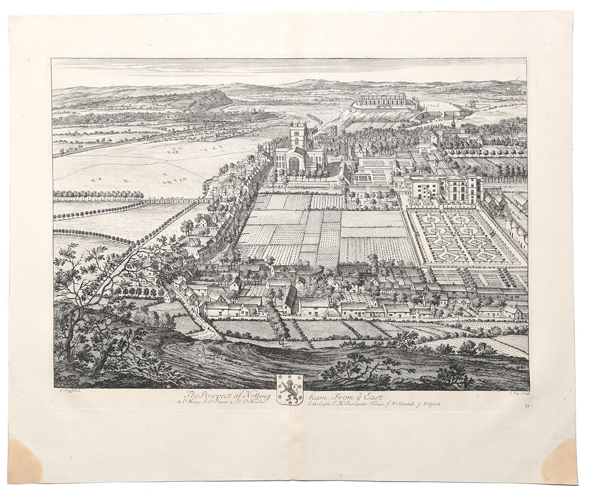 Вид Ноттингема с востока. Гравюра. Великобритания, XVIII век