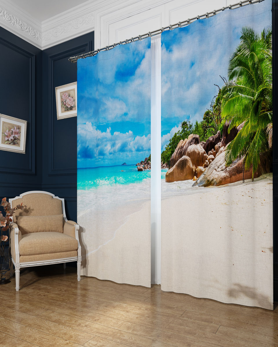 Комплект фотоштор Сирень Карибский берег, на ленте, высота 260 см. 04568-ФШ-БЛ-00104568-ФШ-БЛ-001 Комплект фотоштор Сирень Карибский берег, на ленте, высота 260 см. 04568-ФШ-БЛ-00104568-ФШ-БЛ-001Фотошторы Сирень Карибский берег, выполненные из блэкаута, отлично дополнят украшение любого интерьера. Блэкаут - это трехслойная светонепроницаемая ткань - 100% полиэстер, по структуре напоминает плотный хлопок, очень мягкий,с небольшим сероватым оттенком из-за черной нити, входящей в состав ткани. Блэкаут не требует особого ухода, хорошо драпируется. Пропускает солнечные лучи не более 5%. Крепление на карниз при помощи шторной ленты на крючки. В комплекте 2 шторы. Ширина одного полотна: 145 см.Высота штор: 260 см.Рекомендации по уходу: стирка при 30 градусах, гладить при температуре до 110 градусов.Изображение на мониторе может немного отличаться от реального.