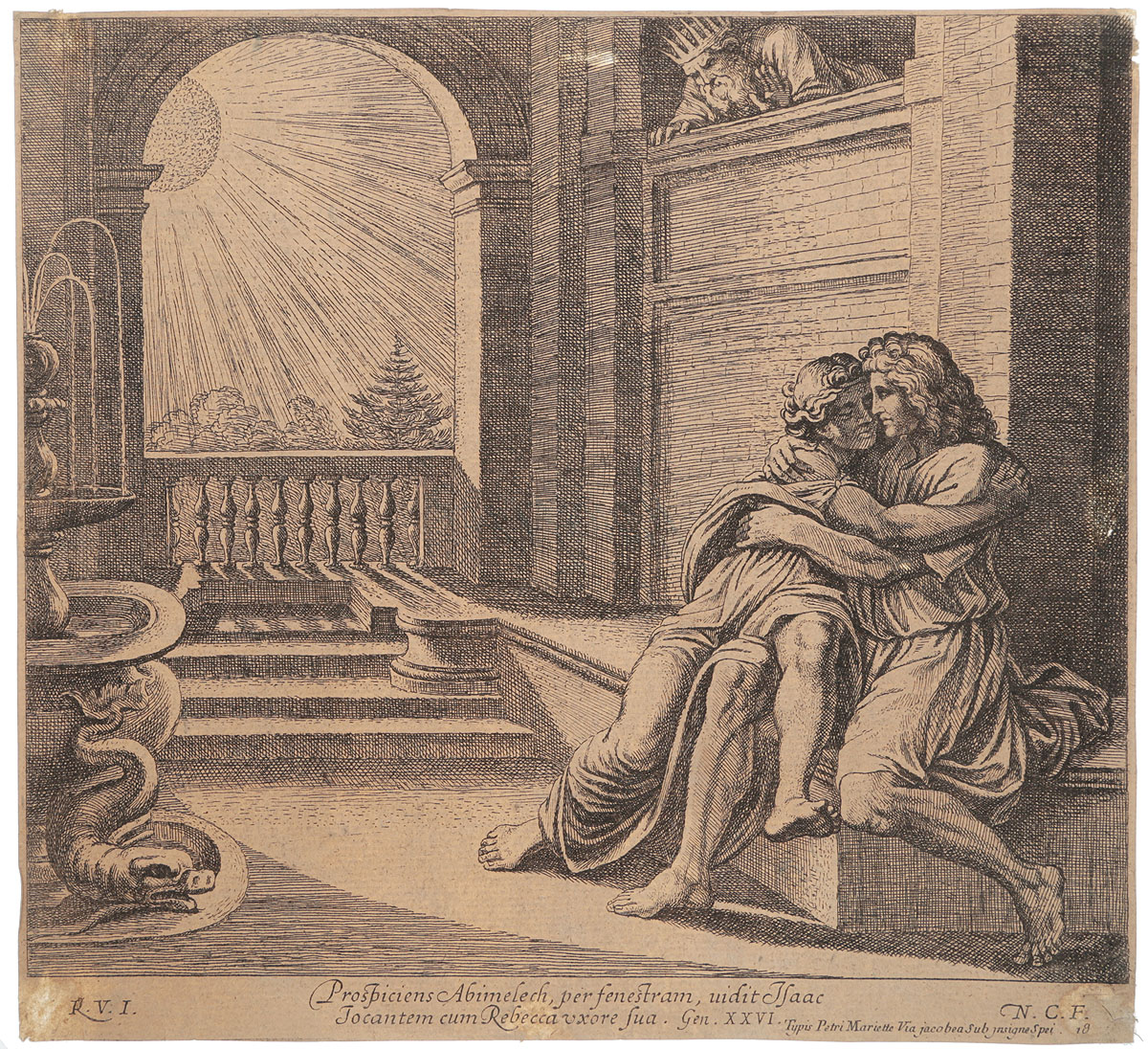 Эпизоды из Священной истории. Исаак и Ревекка. Гравюра. Западная Европа, 1640 год