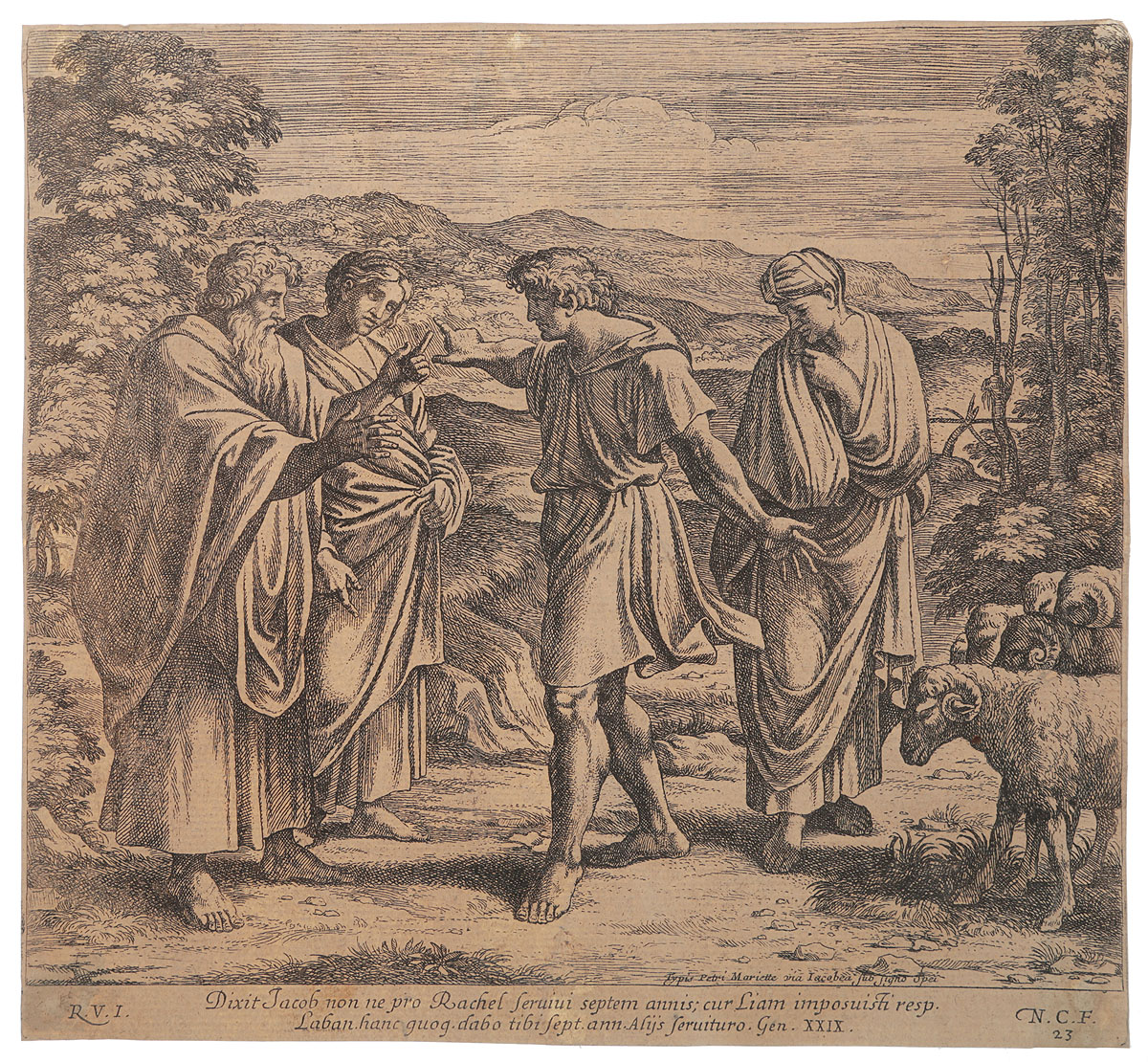 Эпизоды из Священной истории. Иаков и Рахиль. Гравюра. Западная Европа, 1640 год