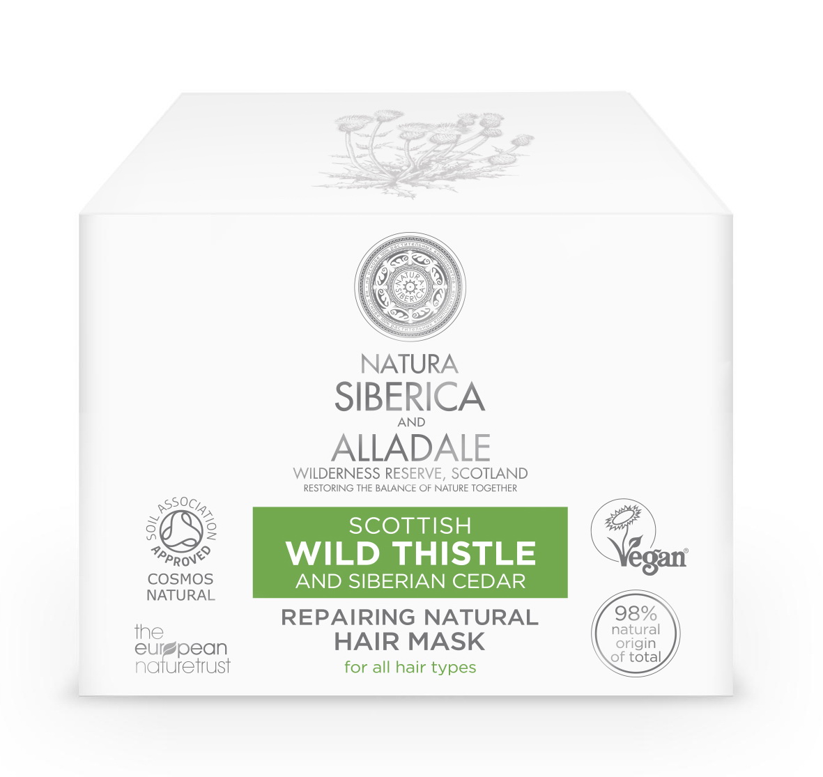 Natura Siberica and Alladale Восстанавливающая маска для волос 120 мл086-08-19379 Natura Siberica and Alladale Восстанавливающая маска для волос 120 мл086-08-19379Восстанавивающая маска для волос на основе органического чертополоха-символа Шотландии и дикого сибирского кедра, бережно собранного на нашей органической ферме в Хакассии. Органический экстракт чертополоха глубоко увлажняет волосы, а органический экстракт сибирского кедра укрепляет их.