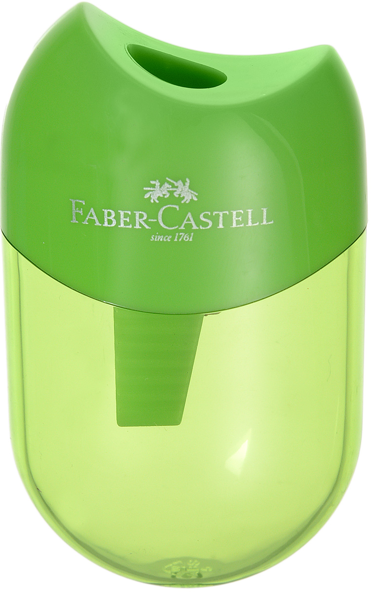 Faber-Castell Мини-точилка с контейнером цвет зеленый183512_зеленый Faber-Castell Мини-точилка с контейнером цвет зеленый183512_зеленыйМини-точилка Faber-Castell выполнена из прочного пластика.В точилке имеется одно отверстие для классических, трехгранных, простых и цветных карандашей.Эргономичная форма контейнера обеспечивает стабильное положение кисти. Карандаш затачивается легко и аккуратно, а опилки после заточки остаются в специальном контейнереповышенной вместимости.